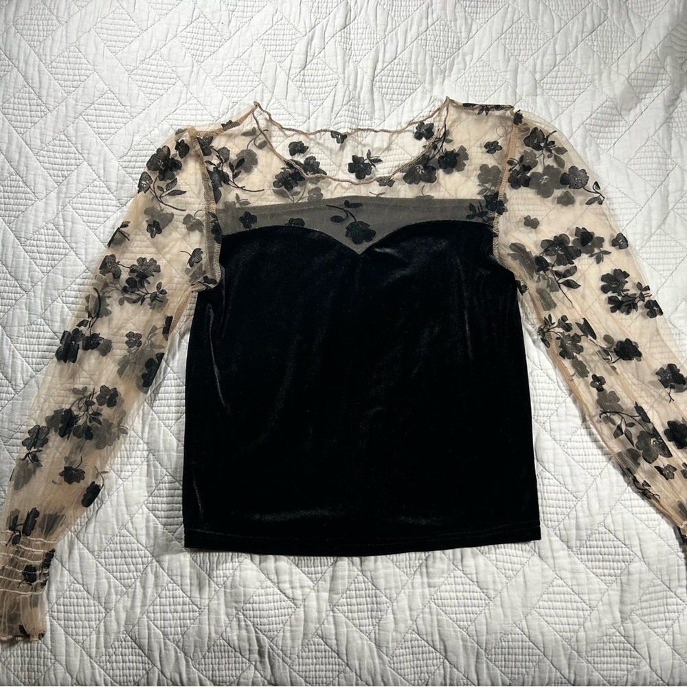 Elegant Black Floral Mesh Top
